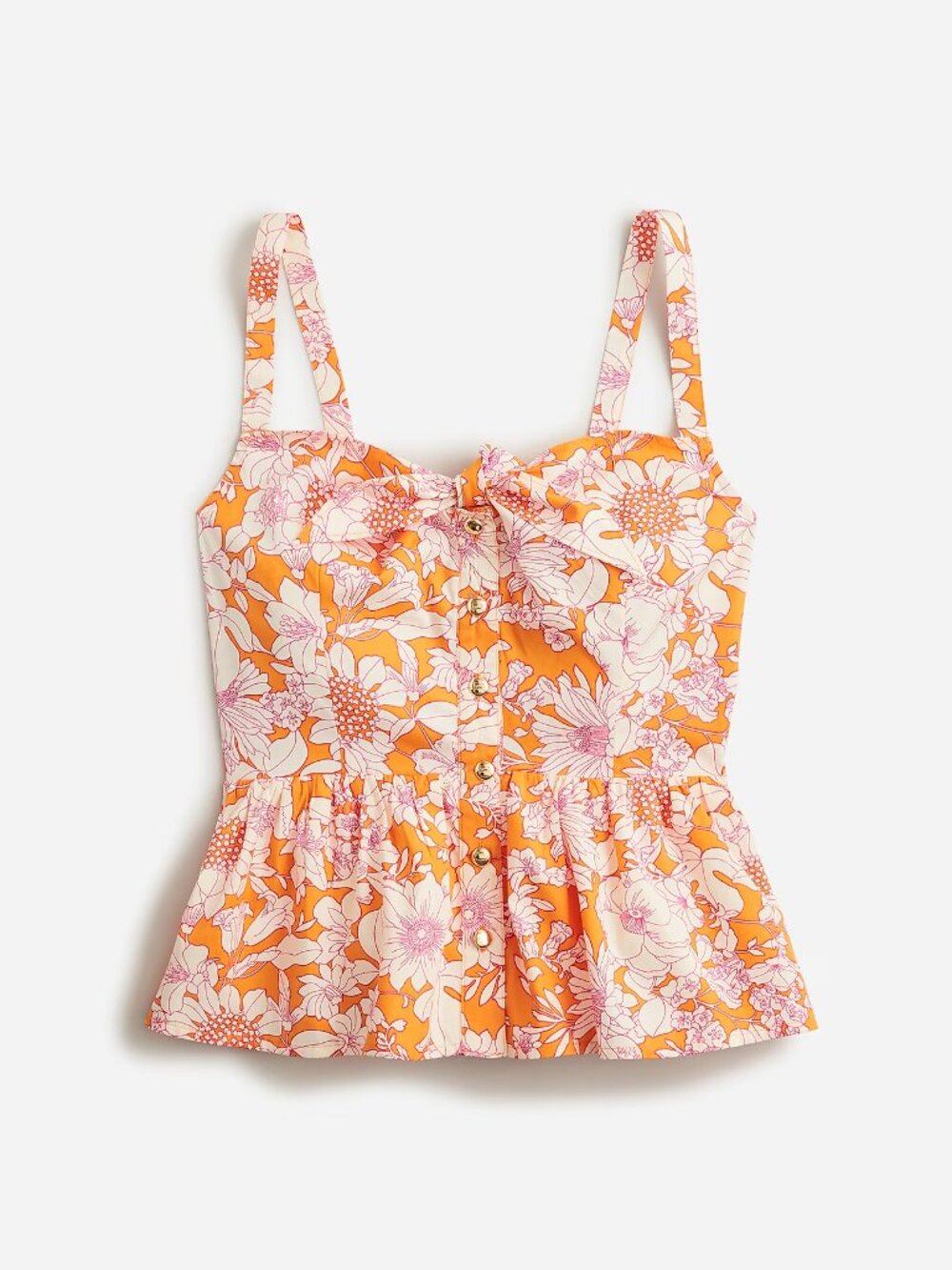 J.Crew Tie-Front Button-Up Peplum Top Floral Cotton Poplin Size 4
